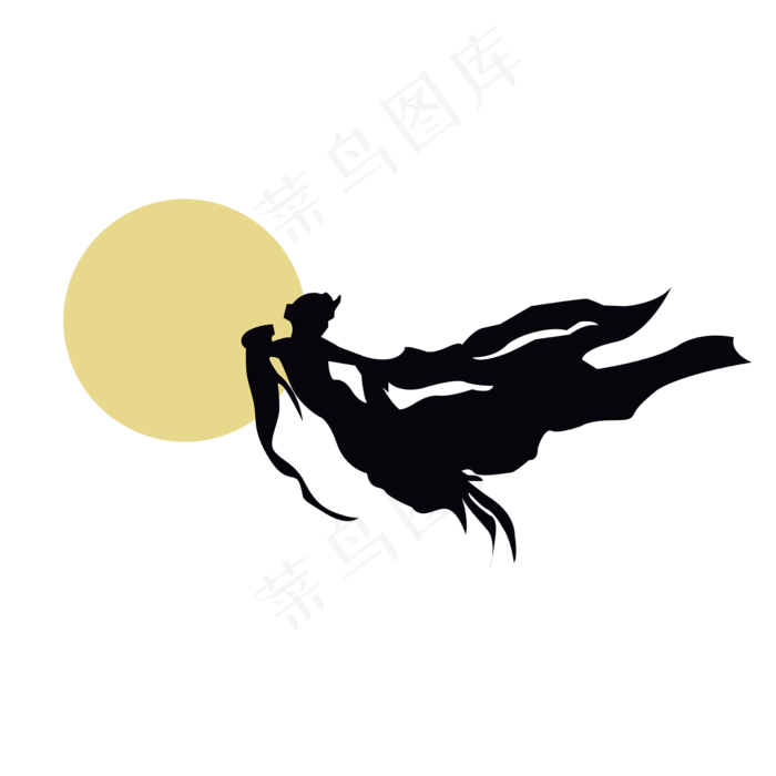 中秋节嫦娥奔月简约剪影古风ai矢量模版下载 - 菜鸟图库