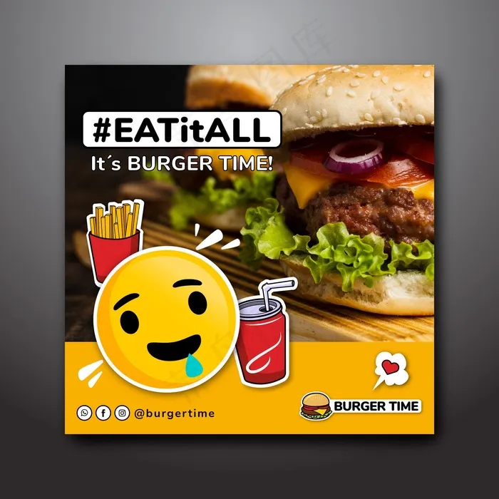 汉堡餐厅方形宣传单,DM传单模板