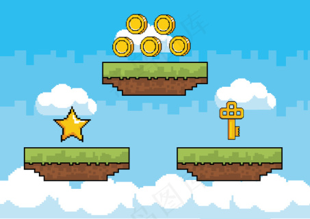 复古像素风游戏场景插画图片epsai矢量模版下载