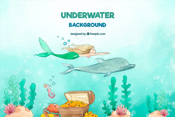 水下背景和水生动物的漫画