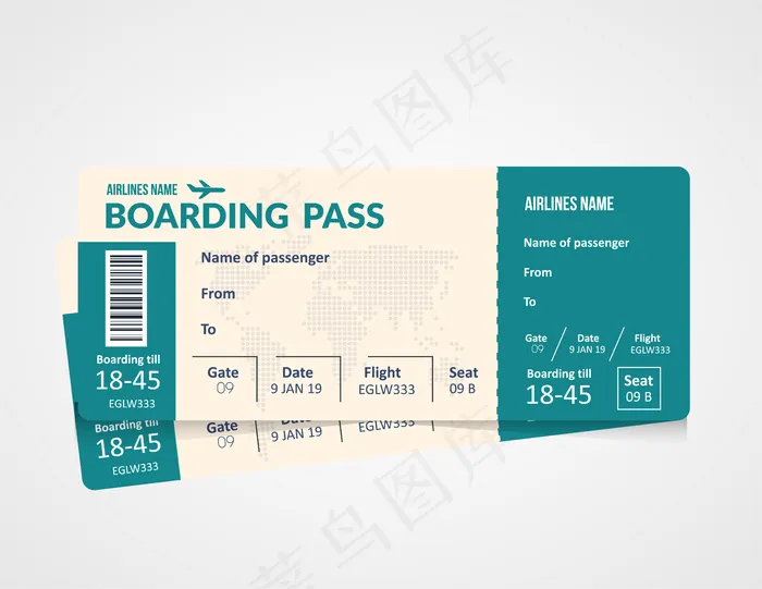 机票，航空公司登机牌模板。