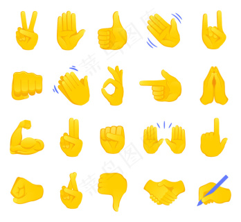 手势表情图标集合.握手,肱二头肌,掌声,拇指,和平,摇滚,ok,夹手手势.