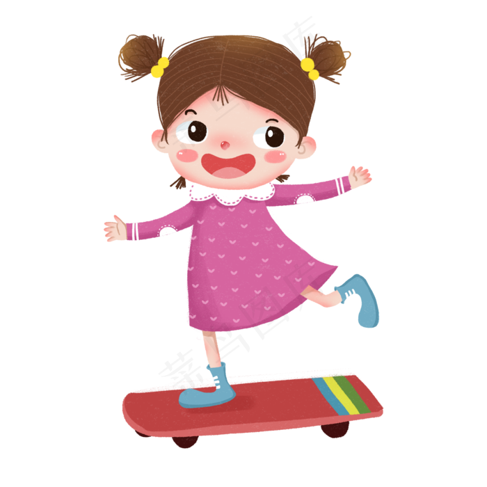 卡通玩滑板车小女孩2000x2000dpi300psd模版下载