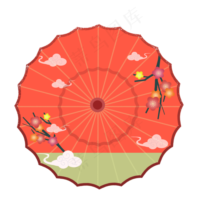 红色油纸伞的卡通手绘图案(2000x2000)