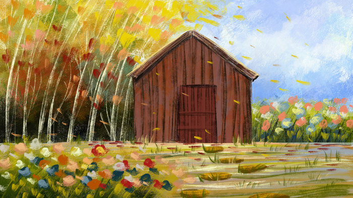 野外木屋乡村森林秋天油画28801620px300dpi