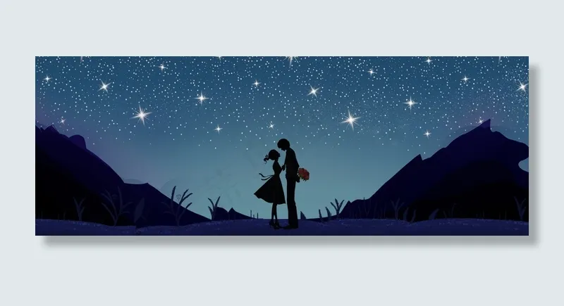 星空情侣蓝色夜空唯美梦幻banner1920700pxpsd模版下载