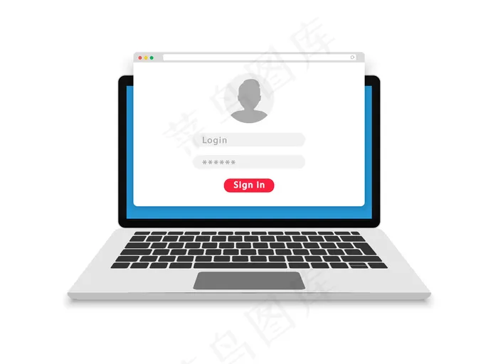 笔记本电脑屏幕上的登录表单。登录和密码表单页。帐户登录用户。登录帐户。用于授权的用户名和密码字段。平面设计。插图。