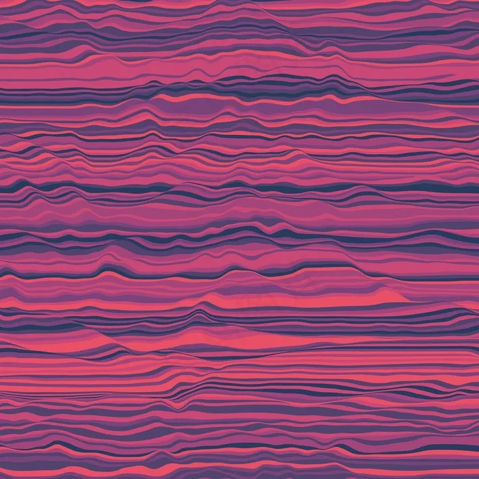 矢量条纹背景。抽象的色波。声波振荡。时髦的卷曲线条。优雅的波浪状纹理。表面变形。彩色背景。