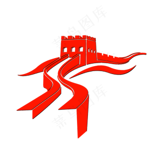 长城剪纸剪影红色中国古代建筑防,免抠元素