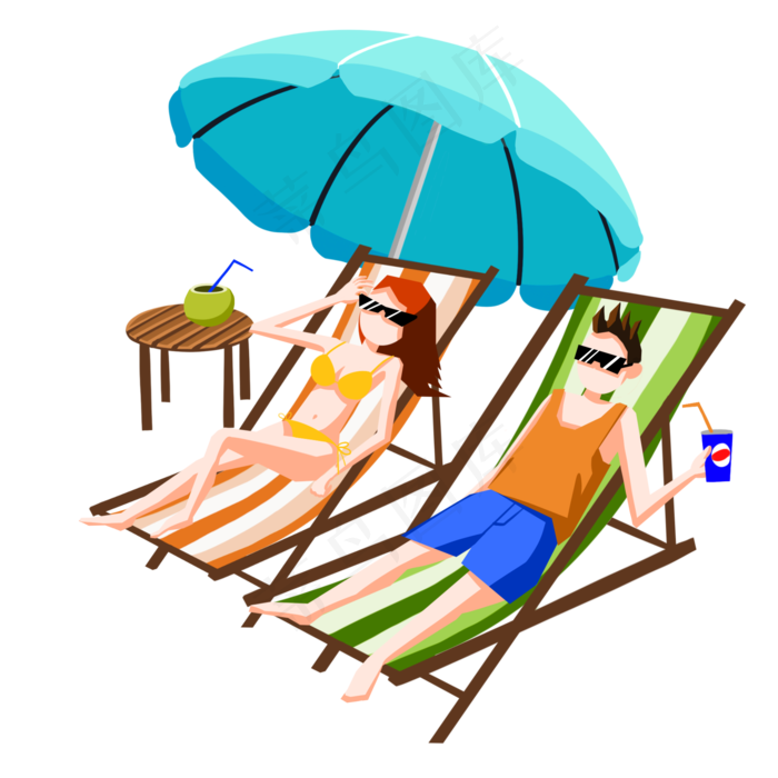 海滩旅游情侣插画2000x2000dpi300psd模版下载