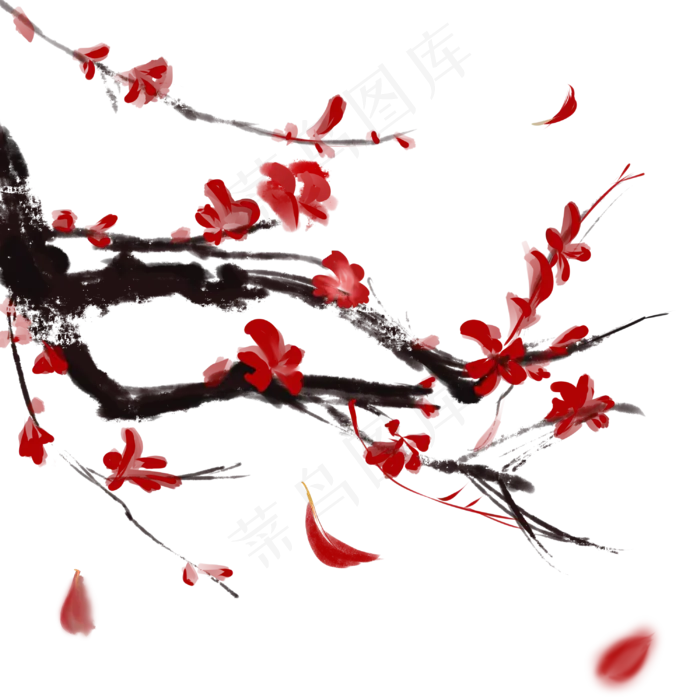 新年红色凤凰花装饰图案
