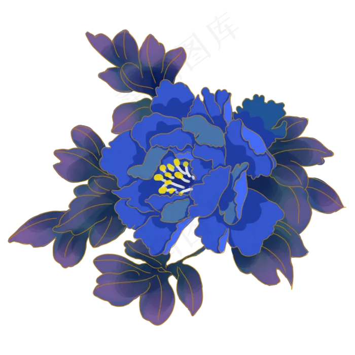 中秋节蓝紫色牡丹花,免抠元素