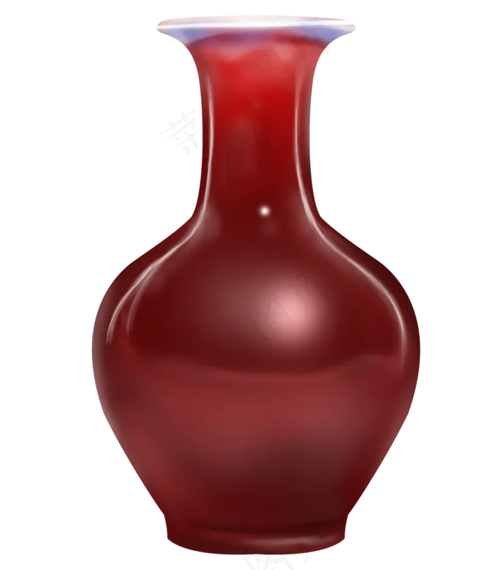 手绘玛瑙红色的花瓶,免抠元素