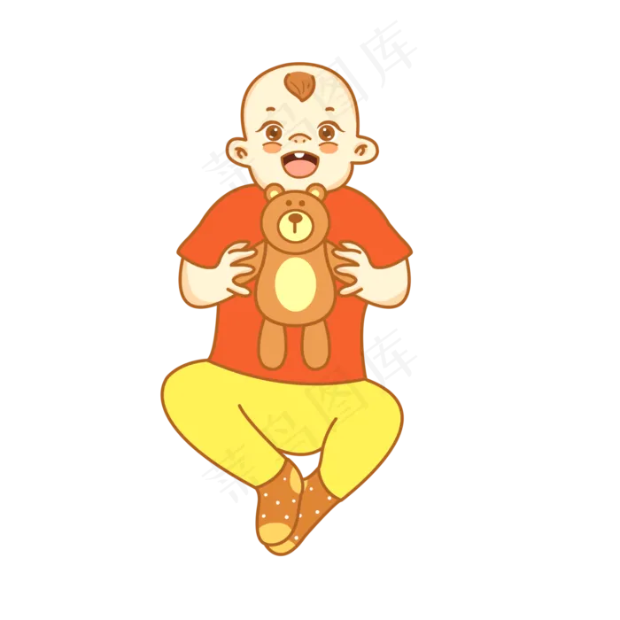 小婴儿怀抱玩具熊插图下载