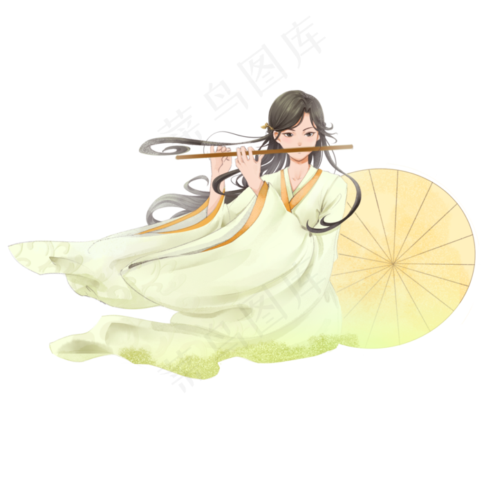 清明古装清明女子图片清明节ps专用3d古风唯美吹笛子吹笛子古装图片