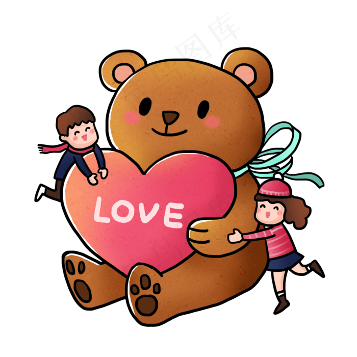 情人节情侣和大熊玩偶png免抠素材2000x2000dpi300psd模版下载