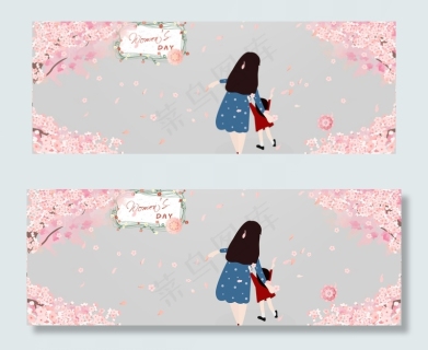 樱花树下的母亲与女儿背景图