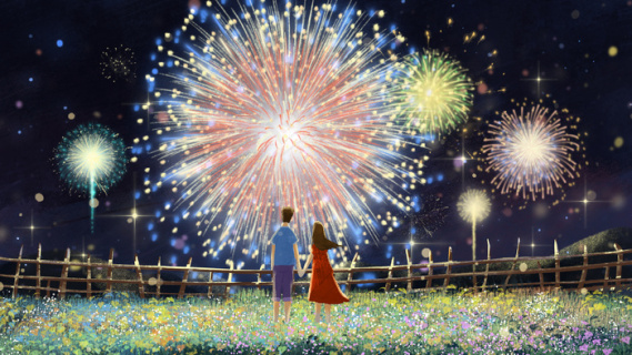 元旦主题之情侣一起看烟花温馨治愈28801620px300dpi