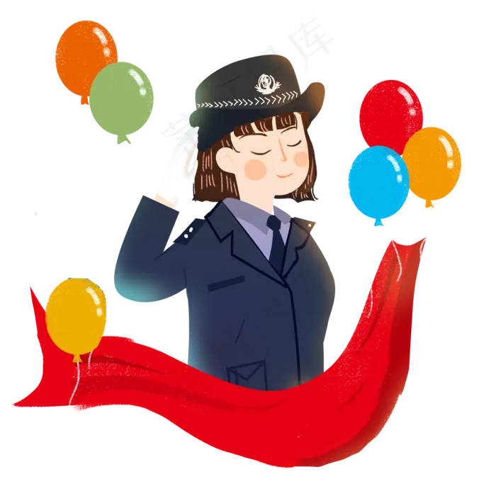 建党节敬礼女警察png素材2000x2000dpi300psd模版下载