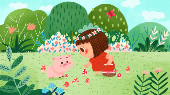 春天卡通小清新女孩读书配图2880x1620dpi300psd模版下载