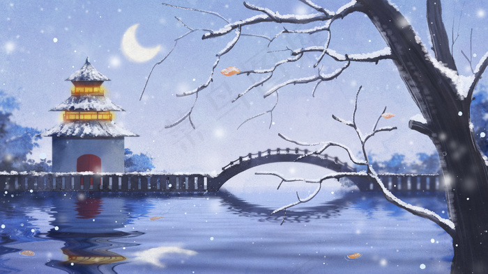 唯美水墨冬季古风插画28801620px300dpi