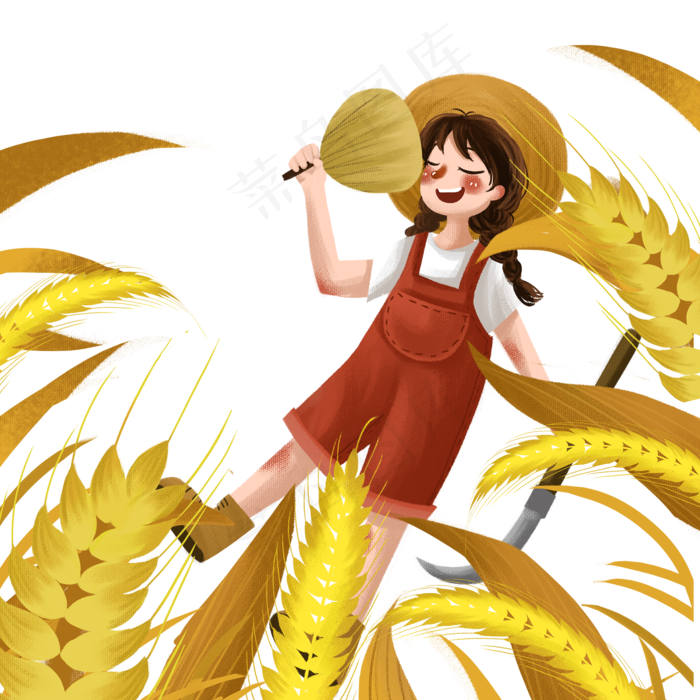 卡通小女孩在割麦子(2000x2000(dpi:300))psd模版下载