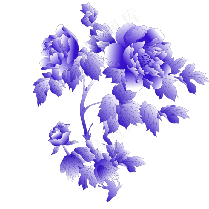 紫色水墨花朵牡丹青花瓷