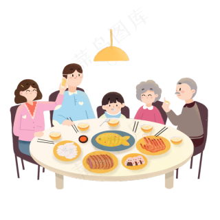新年春节团圆手绘q版年夜饭,免抠元素