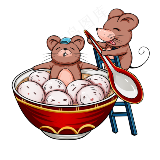 2020新年元宵节中国风老鼠吃汤圆图复古/中国风(2880*1620px 300 dpi