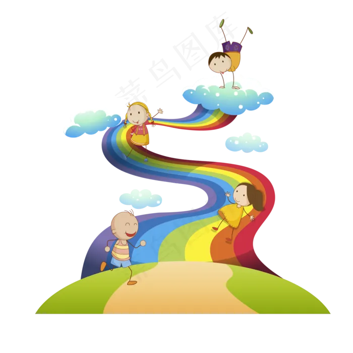 儿童节爬彩虹飞天场景下载,免抠元素