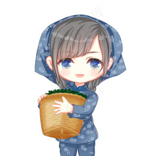 手绘卡通q版采茶女