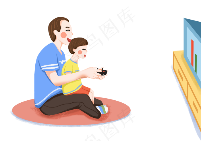 手绘父亲节父子打游戏插画4890x3415dpi300psd模版下载