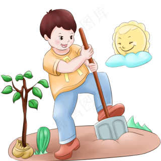 手绘植树节培土插画