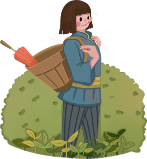 谷雨节气背篓插画