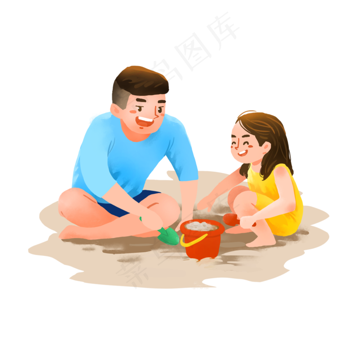 爸爸和女儿沙滩开心玩沙子(2000x2000(dpi:300))psd模版下载