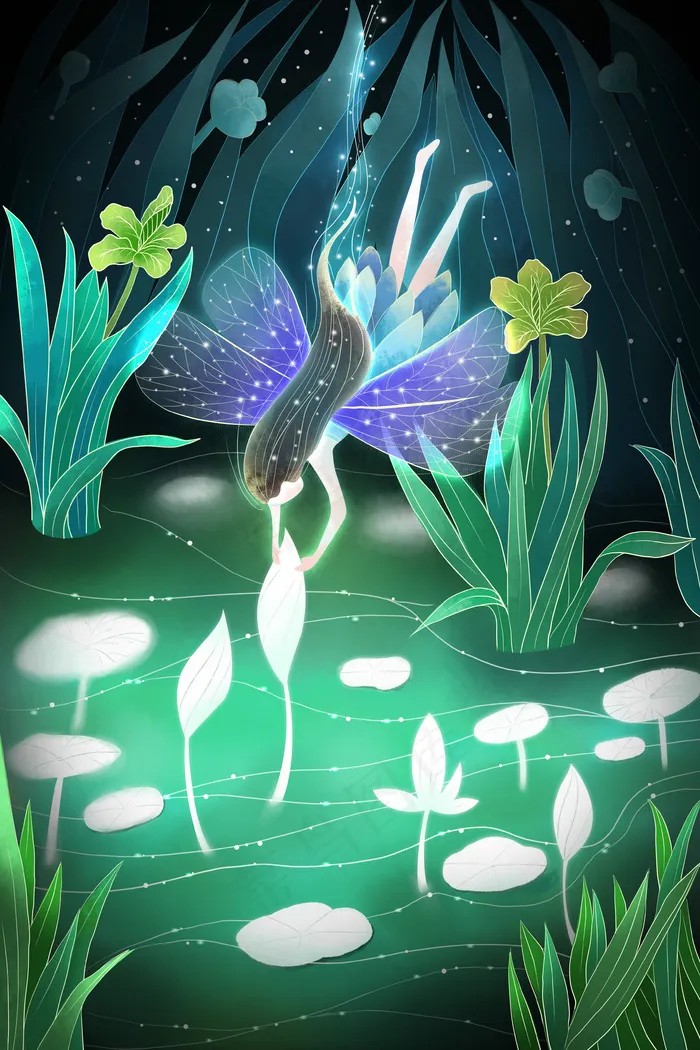 立夏小荷才露尖尖角早有蜻蜓立上头手绘插画35455315px300dpipsd模版