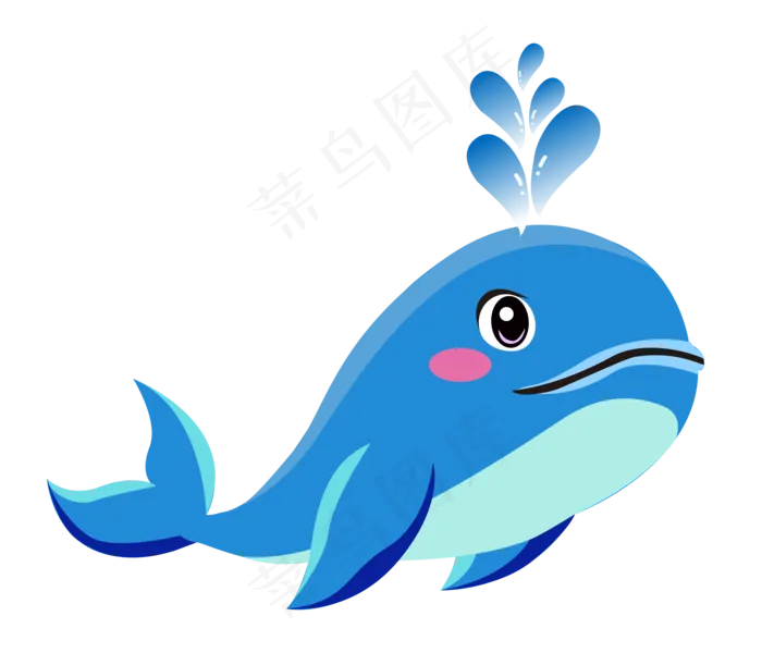 手绘卡通可爱蓝色海底动物鲸鱼,免抠元素