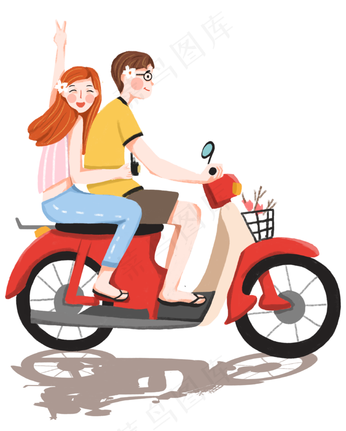 手绘骑车约会的情侣下载3283x4088dpi300psd模版下载