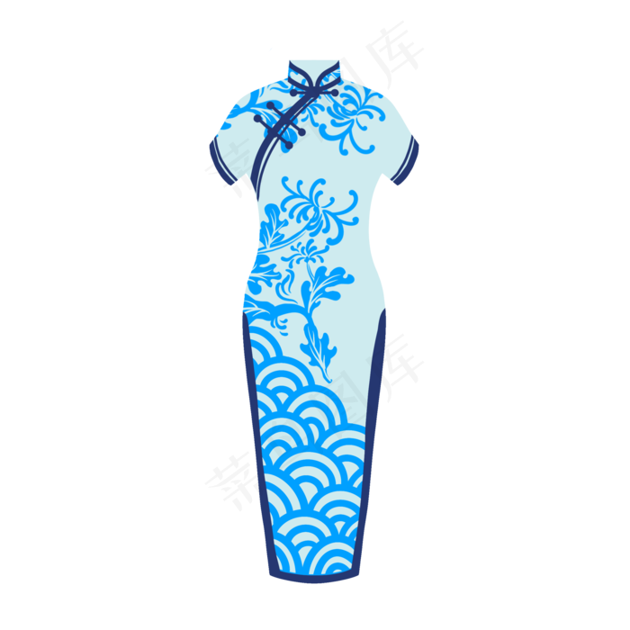 本素材作品名称为中国风青花瓷旗袍