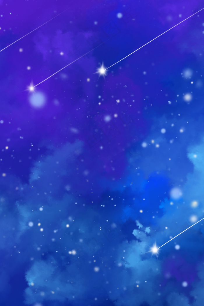 唯美卡通风蓝色星空夜空背景海报 菜鸟图库