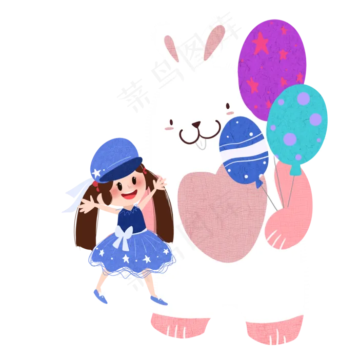 卡通小兔子拿着气球