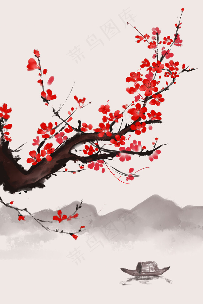 水墨风中国风梅花(3545*5315px 300 dpi )psd模版下载