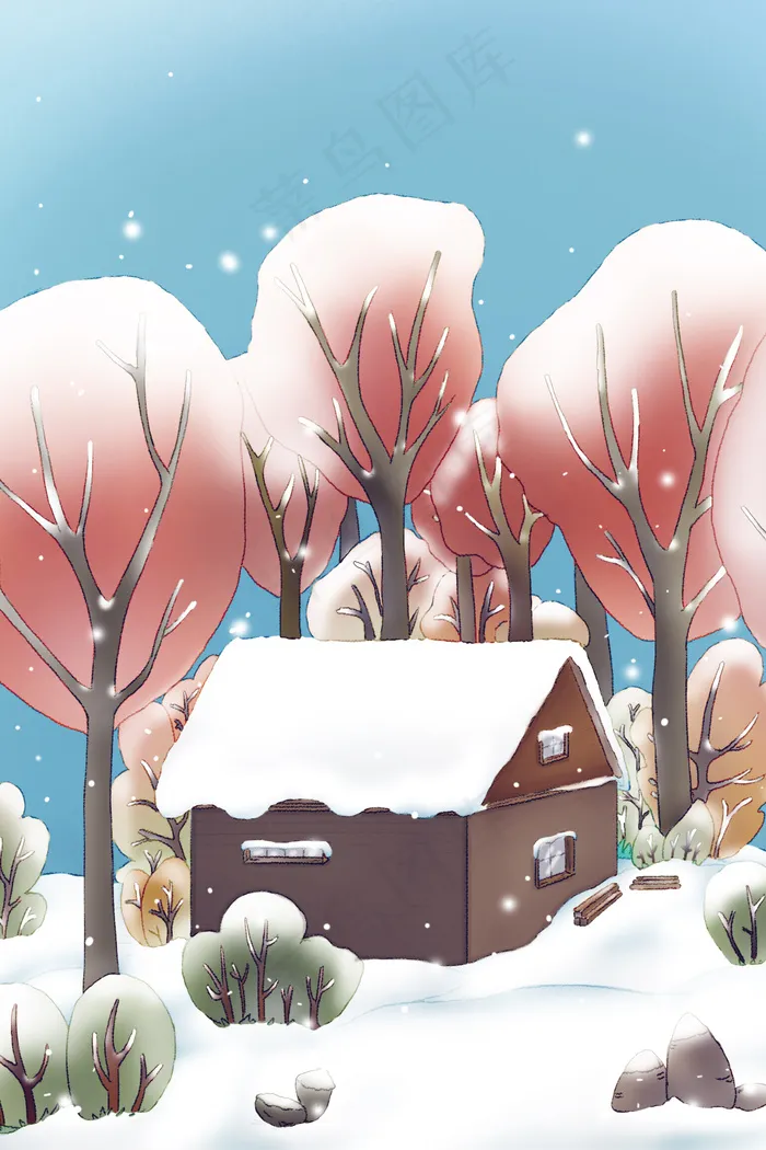 森林小木屋的美丽雪景