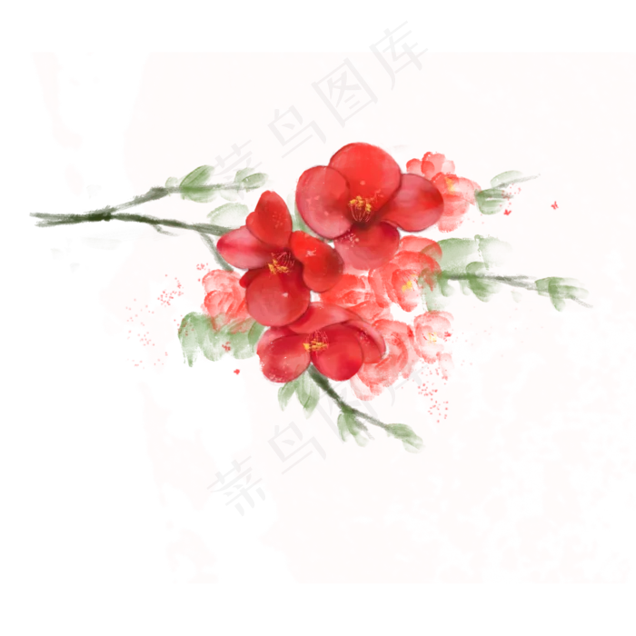 红色海棠花水彩手绘免抠PNG