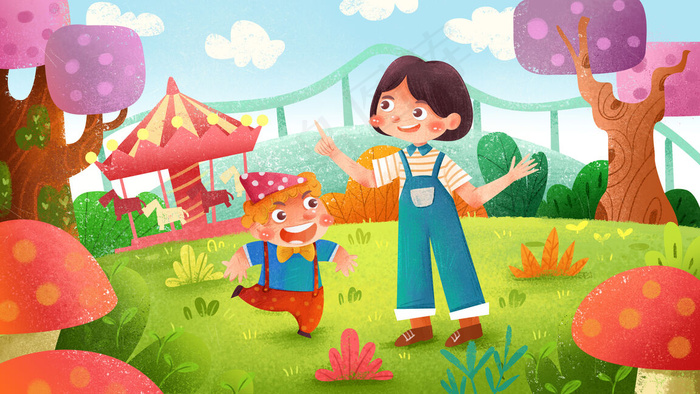 本素材作品名称为游乐园出游卡通童趣背景(2880*1620px 300 dpi )psd