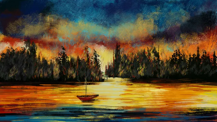 天空夕阳西下油画风景28801620px300dpi