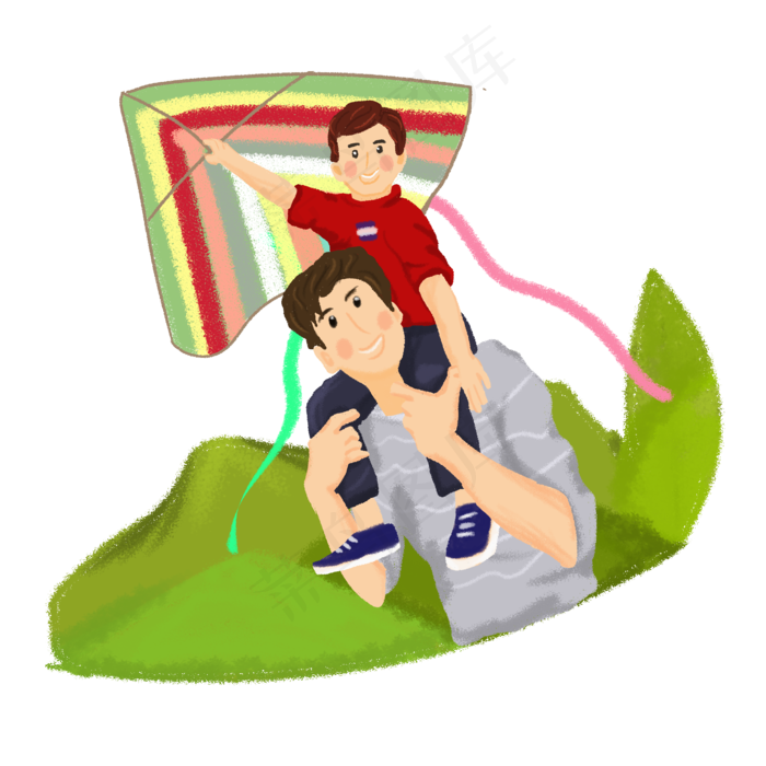 放风筝的父子插画场景20002000px300dpipsd模版下载