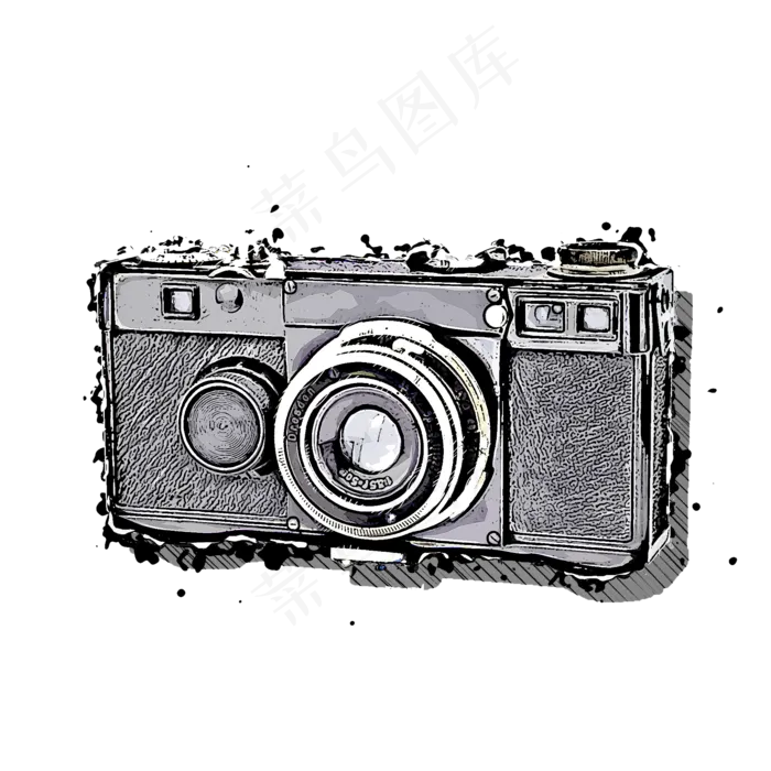 黑白泼墨效果照相机图,免抠元素