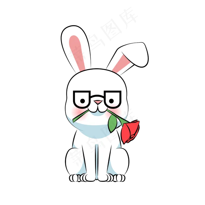 卡通可爱的兔子衔着玫瑰表白