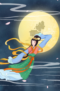 中国风工笔古风嫦娥奔月月亮夜晚星空背景中28801620px300dpipsd模版